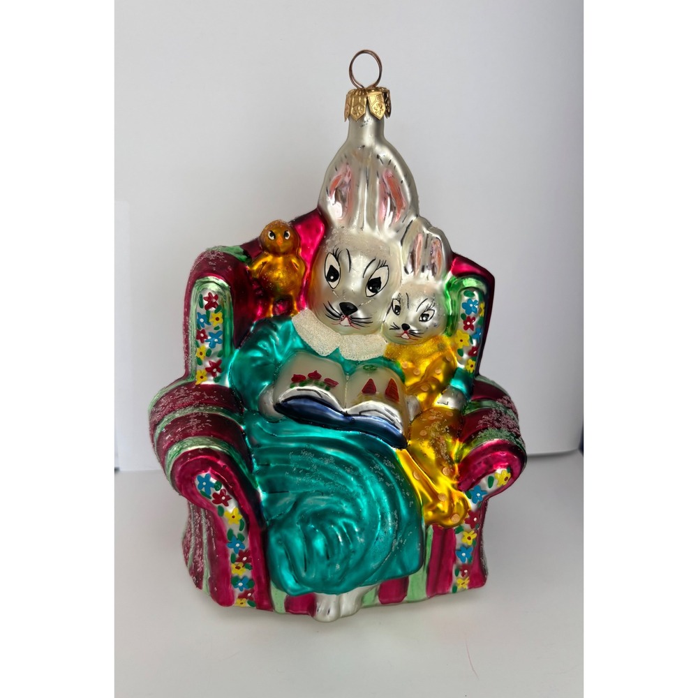 Christopher Radko Bedtime Stories Ornament Bunny Rabits with Book 1998